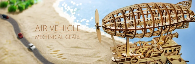 Dřevěné mechanické puzzle steampunk vzducholoď