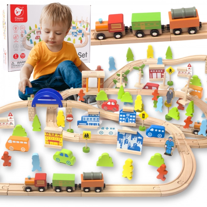 Klasická dráha Classic World s vláčkem a figurkami, 110 dílů