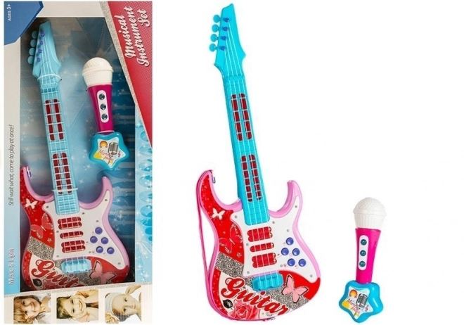 Elektrická kytara s mikrofonem pro malé rockové hvězdy