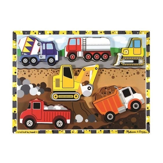 Melissa and Doug dřevěné puzzle 3D stavební vozidla