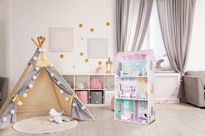 ECOTOYS Třípatrový domeček pro panenky Jahodový