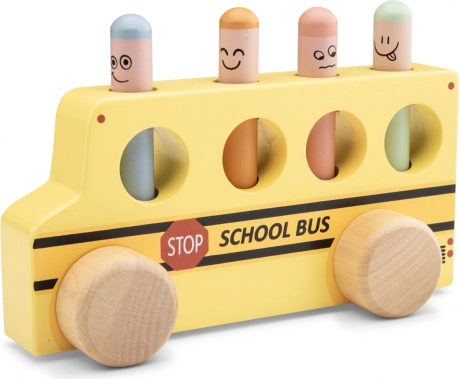 dřevěný školní autobus s vyskakovacími kolíčky