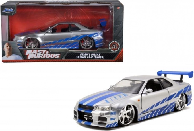 Kovový model auta 2002 Nissan Skyline GT‑R R34 1:24 Rychle a zběsile