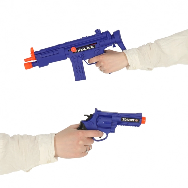 Policejní hrací sada s pistolí, karabin, maskou a pouty