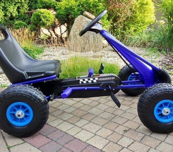 Pedálová vzduchová motokára + Nafukovací pneumatiky + Nastavitelné sedadlo – Modrá