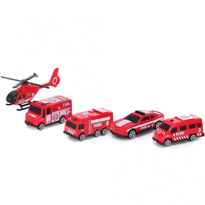 Elektrická lokomotiva hasiči s helikoptérou a auty od Woopie