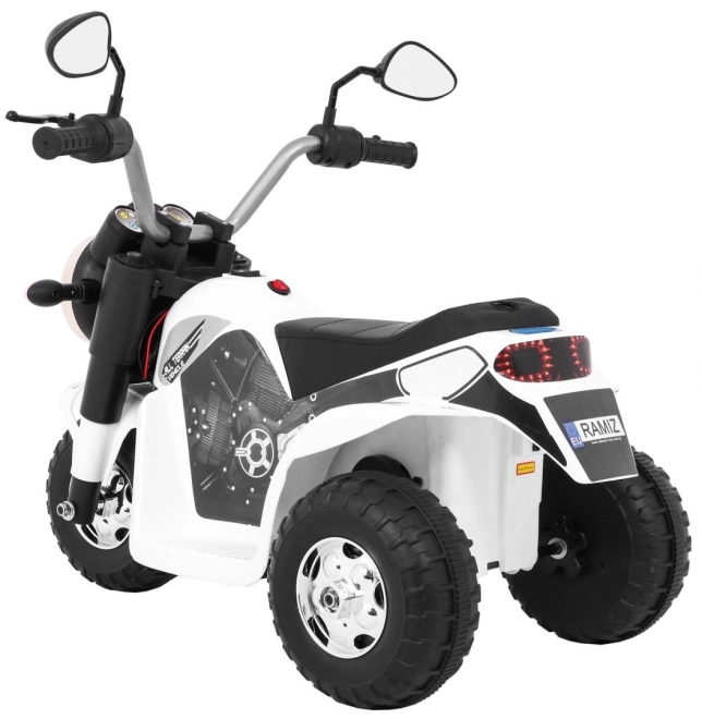 Dětské kolo MiniBike na baterie + zvuky + LED světla + eko kůže – Bílé