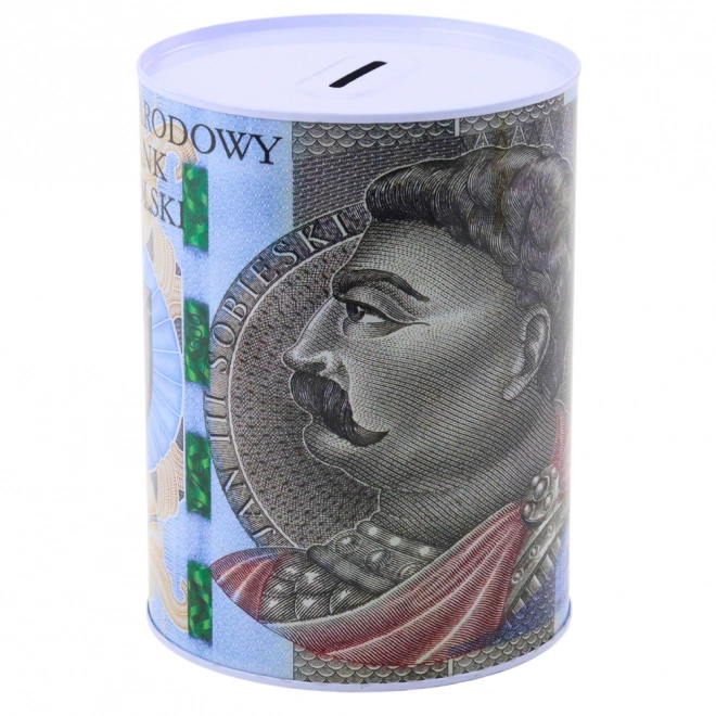 Kovová pokladnička s motivem bankovky 500 zlotých