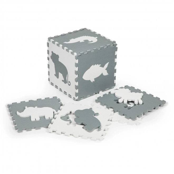 ECOTOYS Pěnové puzzle Zvířata šedá-bílá SX s okraji