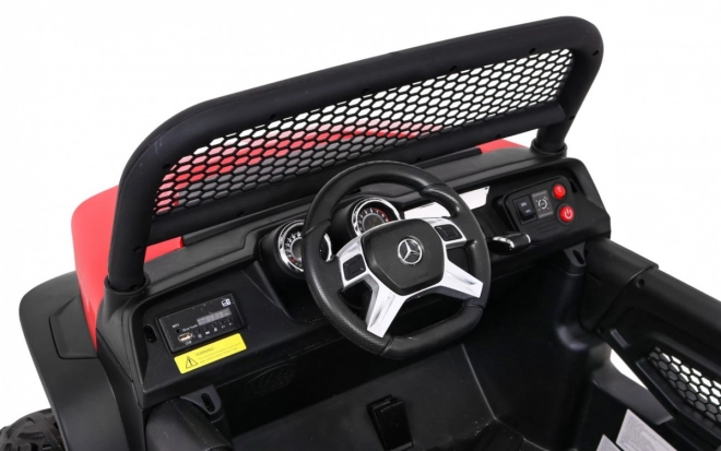 Mercedes Benz Unimog pro děti Červený + 4x4 + dálkové ovládání + nosič zavazadel + pomalý start + MP3 LED