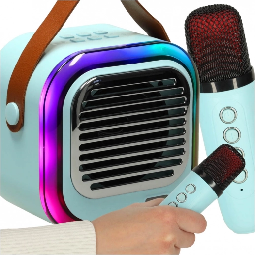 Karaoke Bluetooth reproduktor s dvěma mikrofony 10 W, modrý