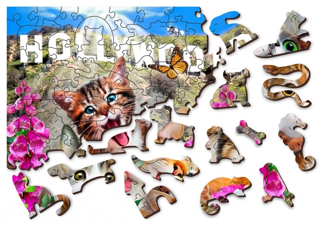 Dřevěné puzzle Koťata v Hollywoodu 2v1, 75 dílků