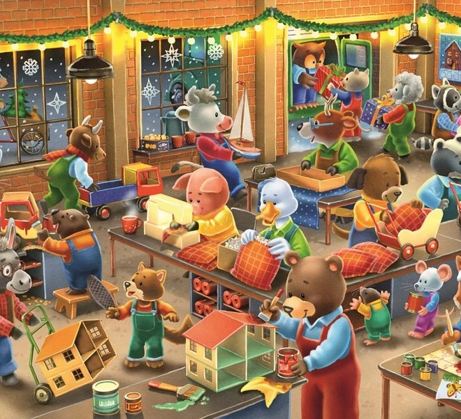 Ravensburger puzzle Vánoční kouzlo v továrně na hračky 2x12 dílků