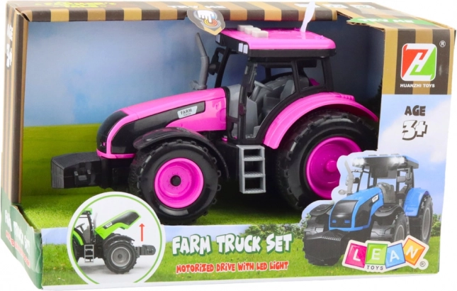 Růžový traktor na baterie se světly a zvuky