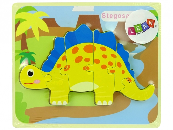 Dřevěné puzzle Dinosaurus Stegosaurus žlutý Oviraptor žlutý