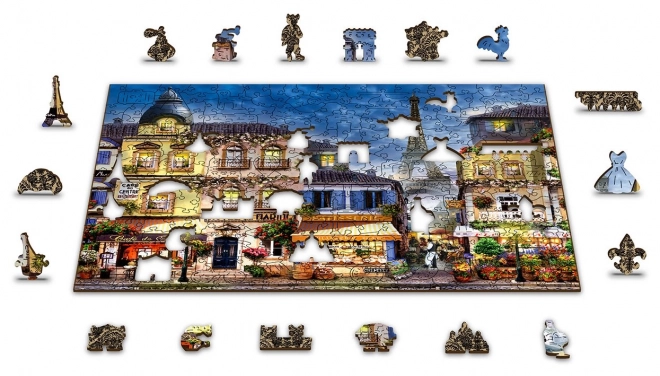 Dřevěné puzzle Snídaně v Paříži 2v1