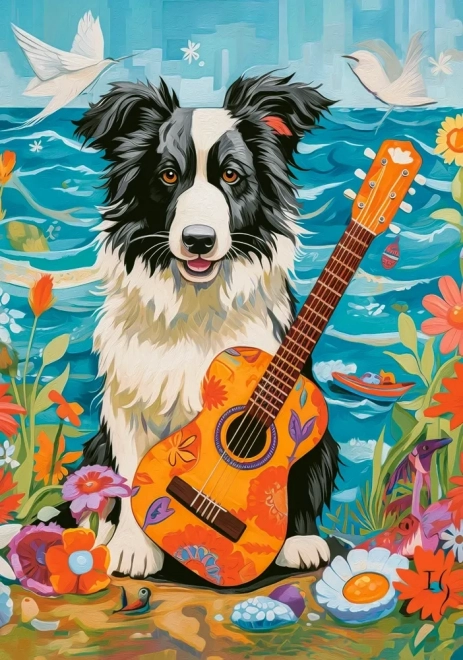 Puzzle 500 dílků Pes Collie s kytarou