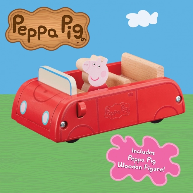 Dřevěné auto Prasátko Peppa pig + figurka