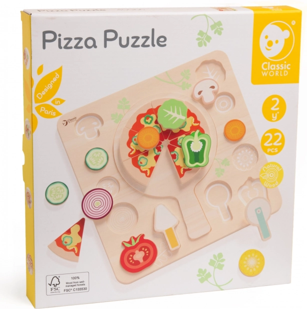 CLASSIC WORLD Dřevěná pizza na krájení, puzzle 22 dílů