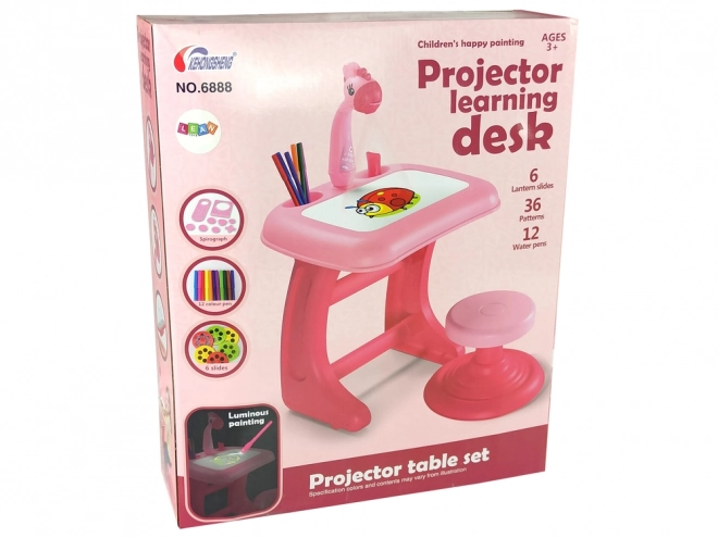 Stůl s projektorem pro kreslení růžový