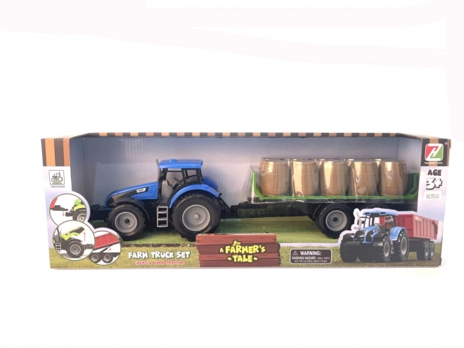 Traktor se setrvačníkem a přívěsem plným sena
