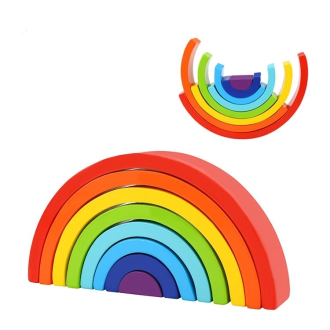 Dřevěná duha kreativní kostky Montessori od Tooky Toy