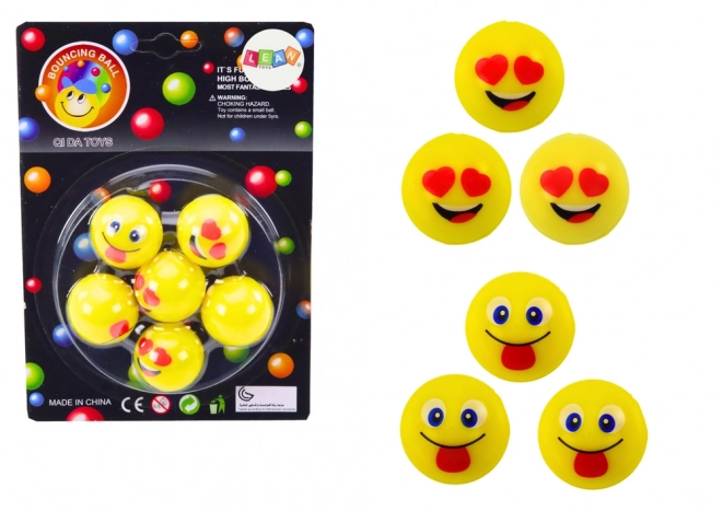Sada žlutých skákacích míčků Emoji 6 ks
