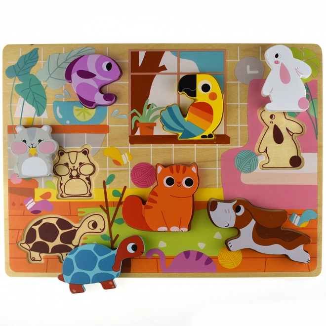 Tooky Toy dřevěné Montessori puzzle zvířátka pro dům