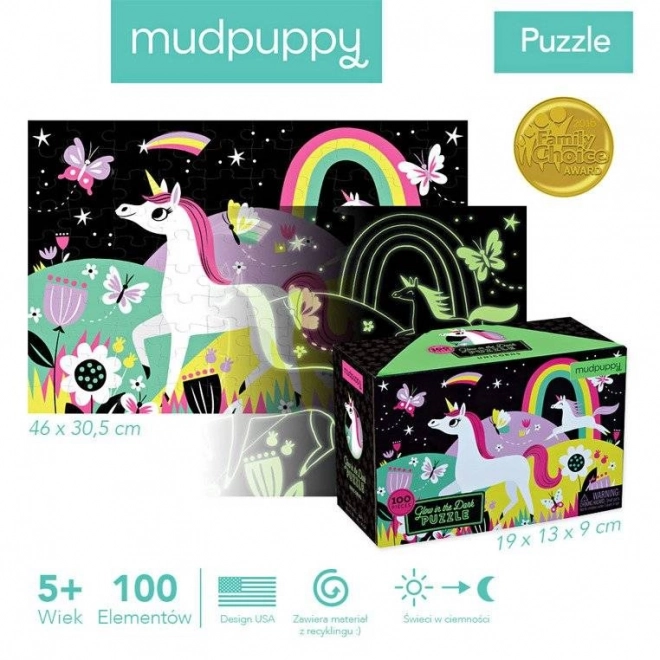 Mudpuppy puzzle jednorožec - svítí ve tmě