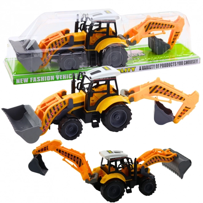 Velký pohyblivý žlutý traktor s bagrem