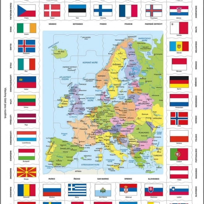 Puzzle Mapy Evropy a vlajky 70 dílků