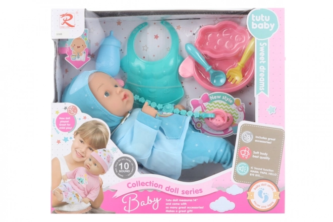 Mluvící dětská panenka Tutu Baby s doplňky
