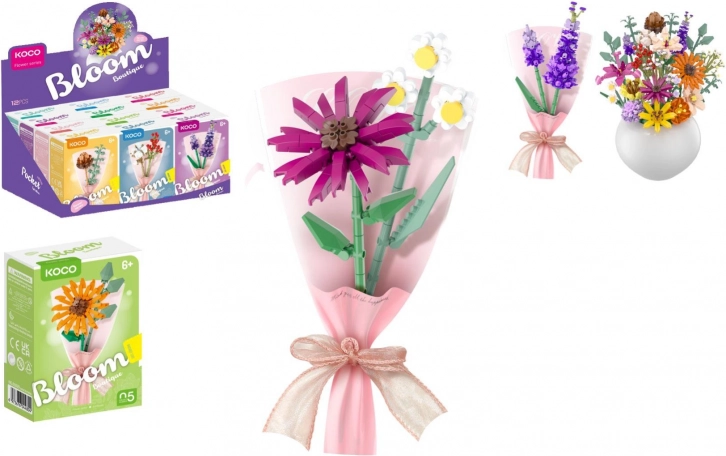 Stavebnice KOCO mini kytice z kostek do vázičky, mix druhů
