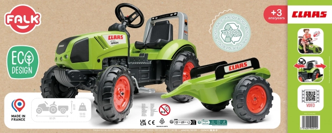 FALK Traktor šlapací Claas Arion 430 s vlečkou
