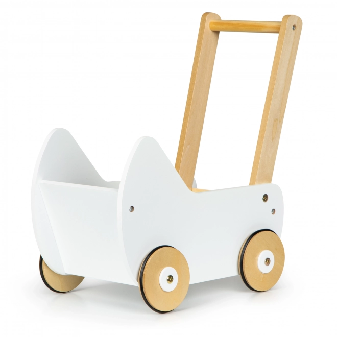 ECOTOYS Dřevěný vozík pro panenky bílý