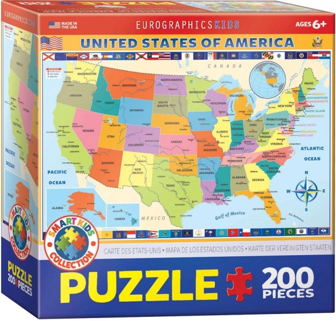 EUROGRAPHICS Puzzle Mapa Spojených států Amerických 200 dílků