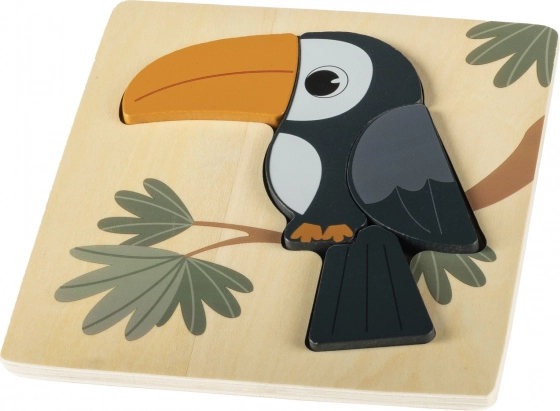 Dřevěné puzzle – tukan, malý dětský hlavolam
