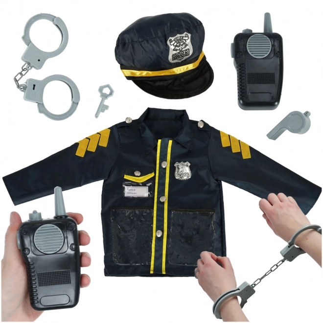 Dětský karnevalový kostým policista se sadou doplňků, kajdanky a klobouk, pro věk 3-8 let
