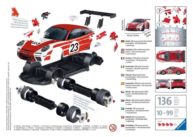 RAVENSBURGER 3D puzzle Porsche 911 GT3 Cup Salzburg design 136 dílků