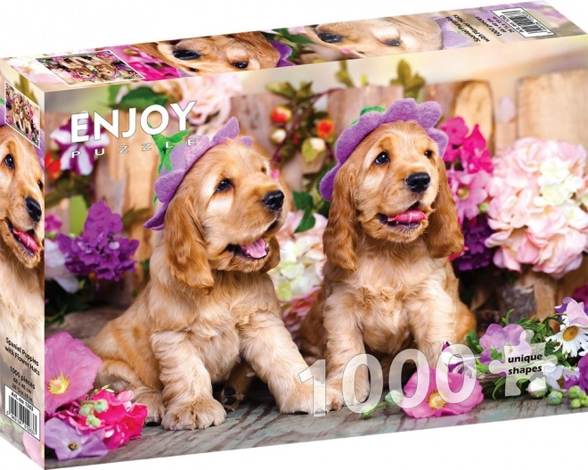 Puzzle kokršpaněl štěňátka s květinovými kloboučky 1000 dílků