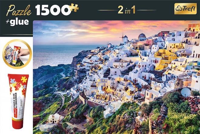 Trefl Sada 2v1 Puzzle Nádherný Ostrov Santorini Řecko 1500 Dílů s Lepidlem