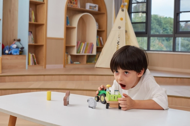 Dřevěný traktor s farmářskými zvířaty Viga Toys