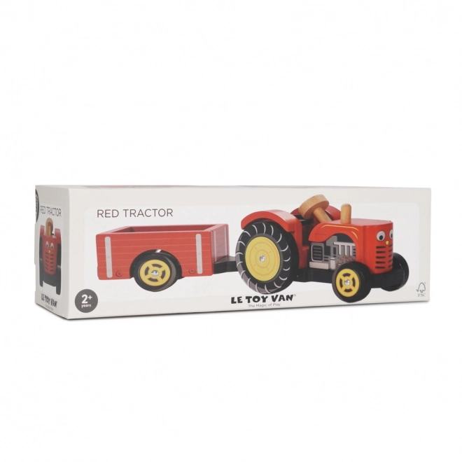 Le Toy Van červený traktor a přívěs