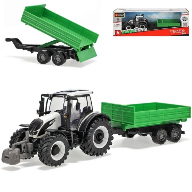 kovový traktor s vlečkou VALTRA N174 – vyklápěcí přívěs (10 cm) od Bburago