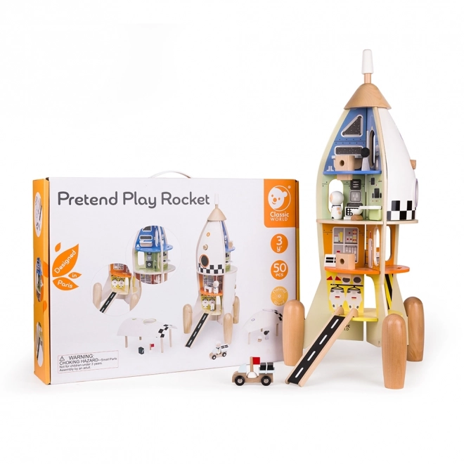 Dřevěná raketa domeček pro děti s figurkami