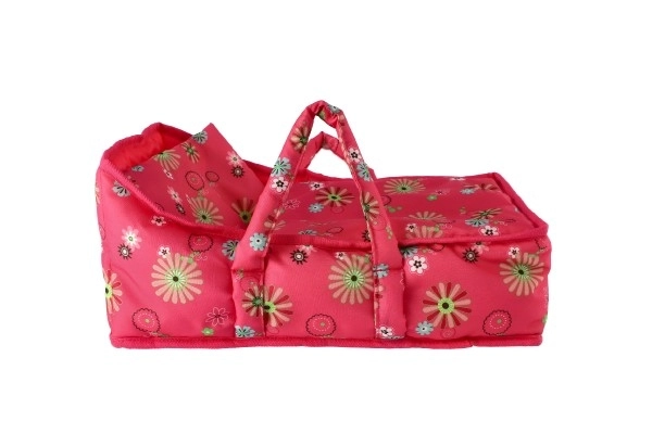 Látková přenosná korbička pro panenky Pink Floral 21x40x18 cm
