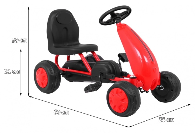 První šlapací motokára + Řetězový pohon + Gumová kola – Červená
