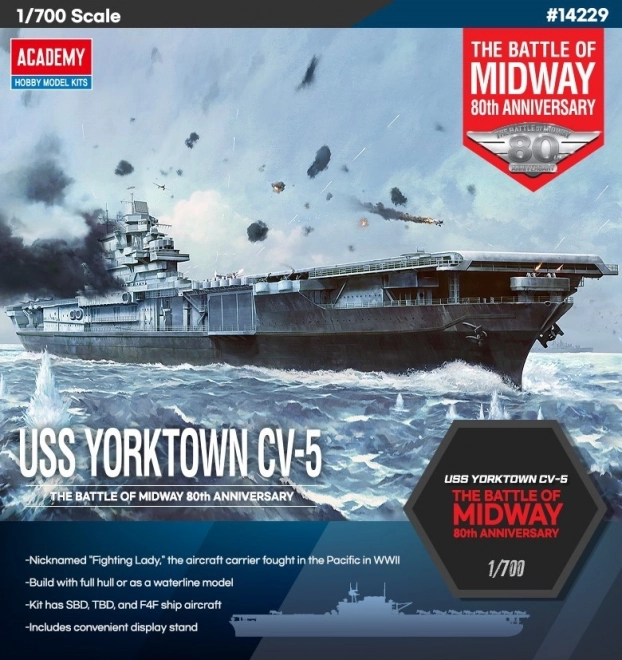Model letadlové lodě Yorktown CV-5 Bitva o Midway 1/700