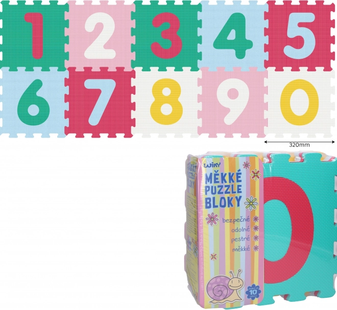 Měkké pěnové bloky s číslicemi 0–9, 10 ks, 32 × 32 cm