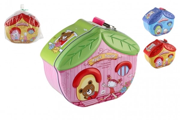 Pokladnička domeček plechová se zámkem 16x8cm - 1ks